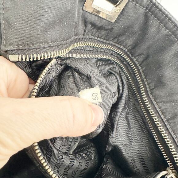 Prada Tessuto Nylon Black Tote Shoulder Shopper Bag Logo Triangle Purse Zip Top - Picture 10 of 10